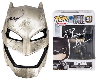 Lot of (2) Ben Affleck Autographed "Batman vs Superman" Adult Mask & Batman Justice League Funko Pop Figurine (Beckett)